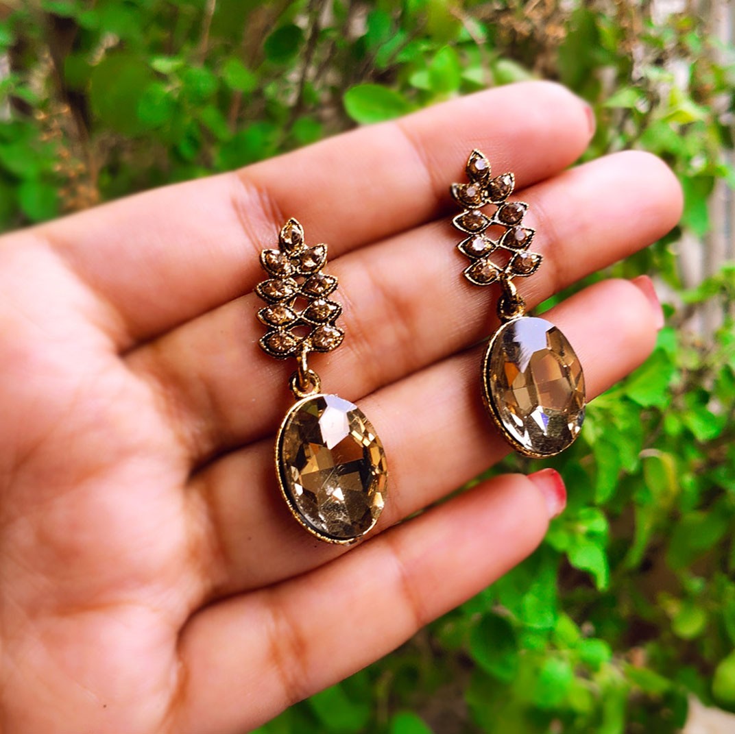 Golen Stone leaf line Earrings