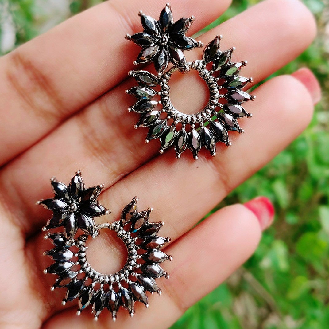 Oxidised bohemian stone earings