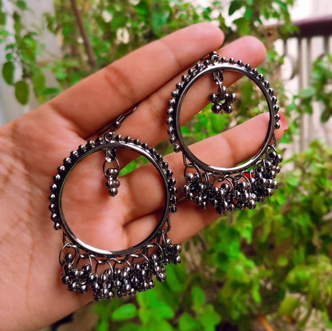 Black Steel Big Circle Boho Earrings
