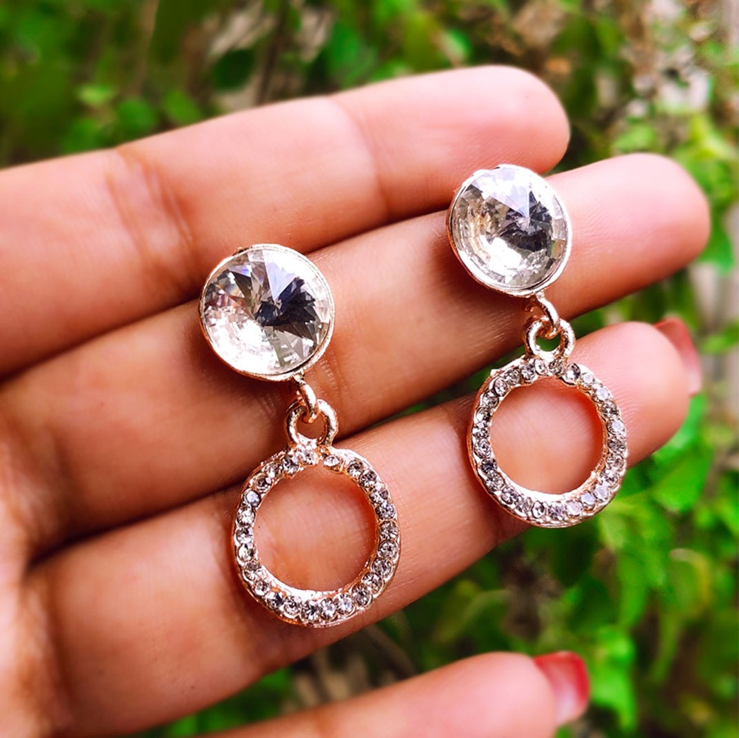 circle stone rose gold earrings