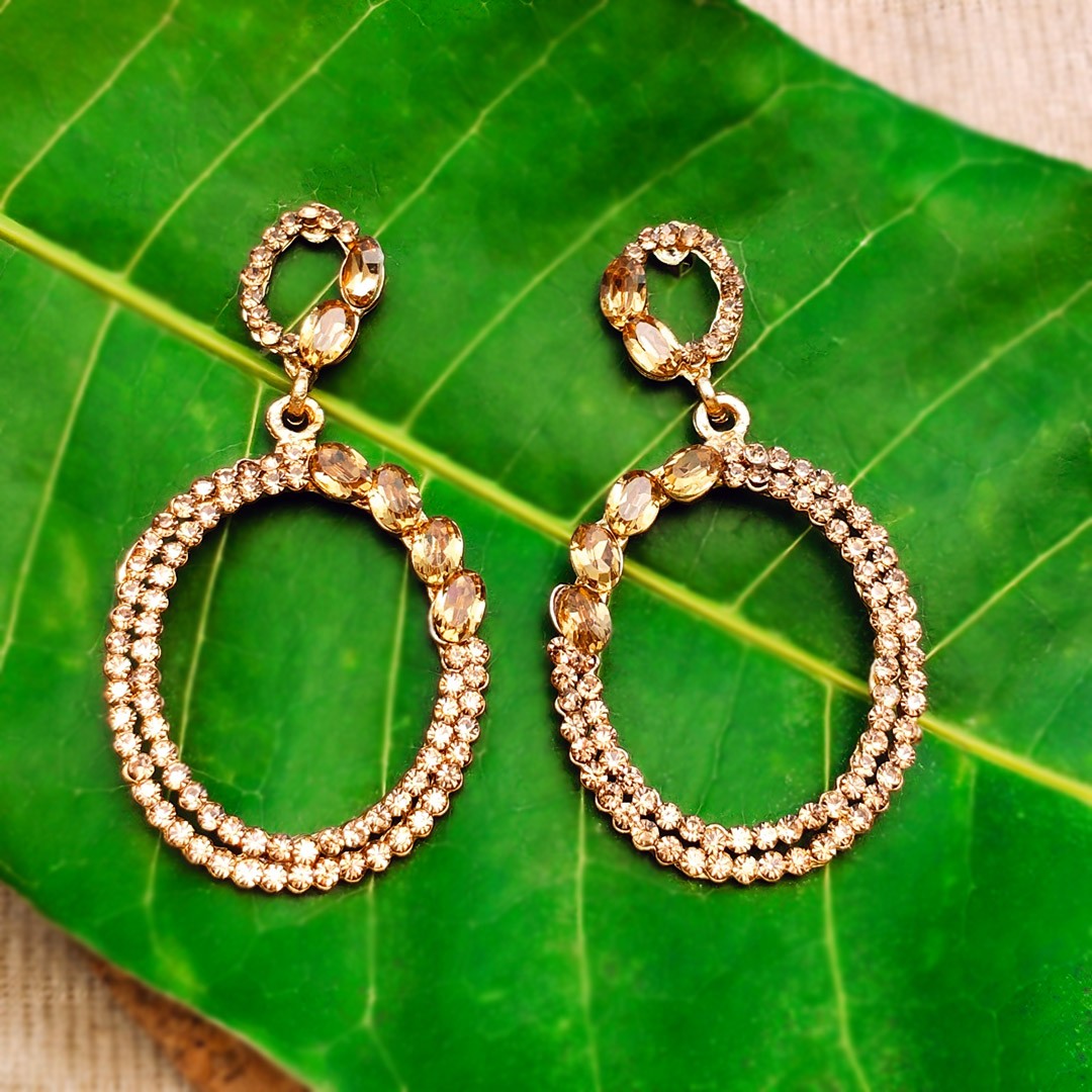 Golden Stone Oval Earrings