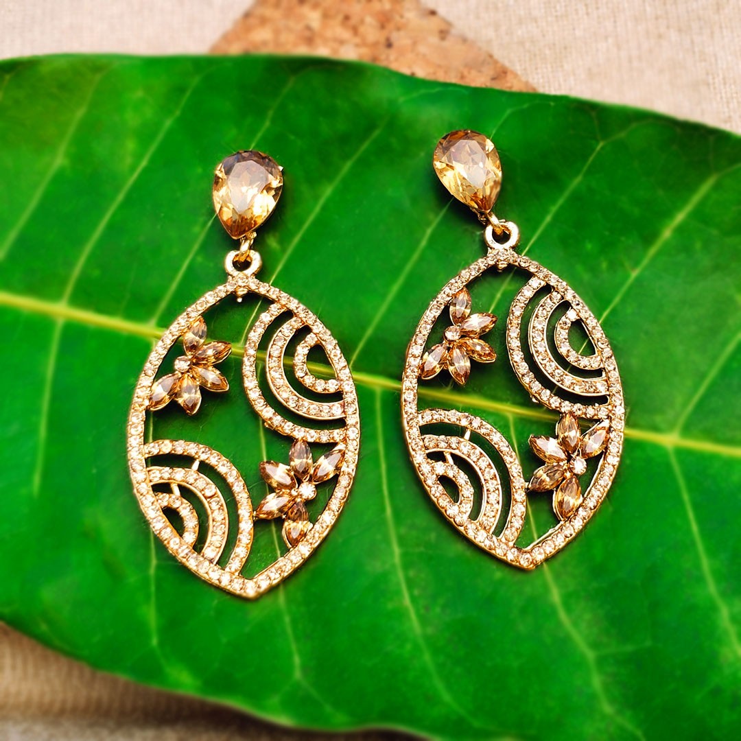 Golden Stone Oval checks Earrings